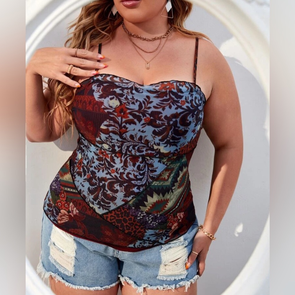 Plus Floral & Leopard Print Cami Top || 2XL (16) || Multicolor